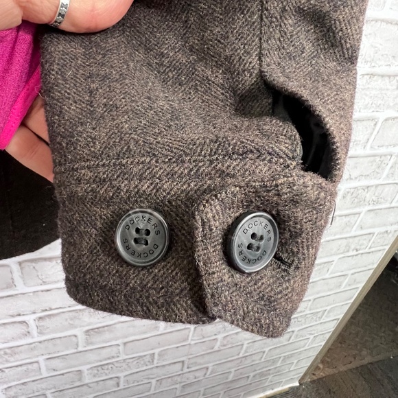 NWOT |•DOCKERS•| Brown Herringbone Military Style Wool Blend Winter Coat Size XL - Picture 3 of 16